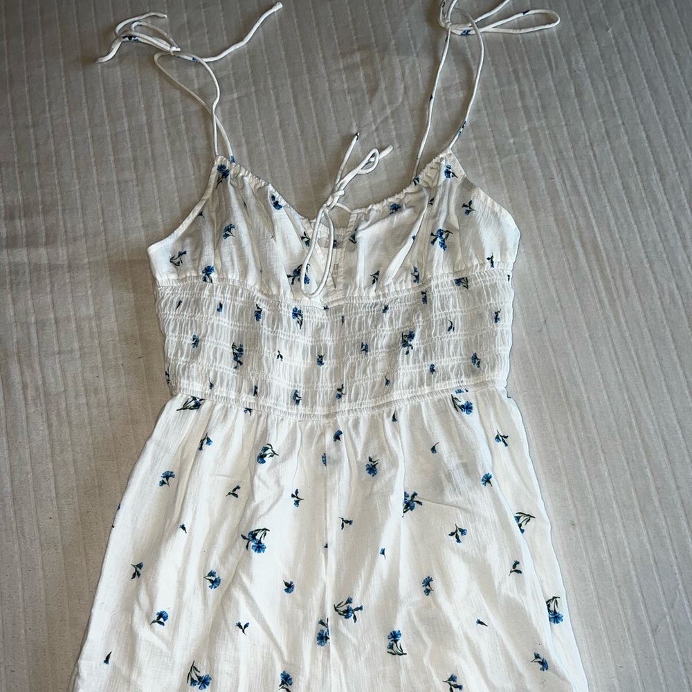 White & blue floral romper